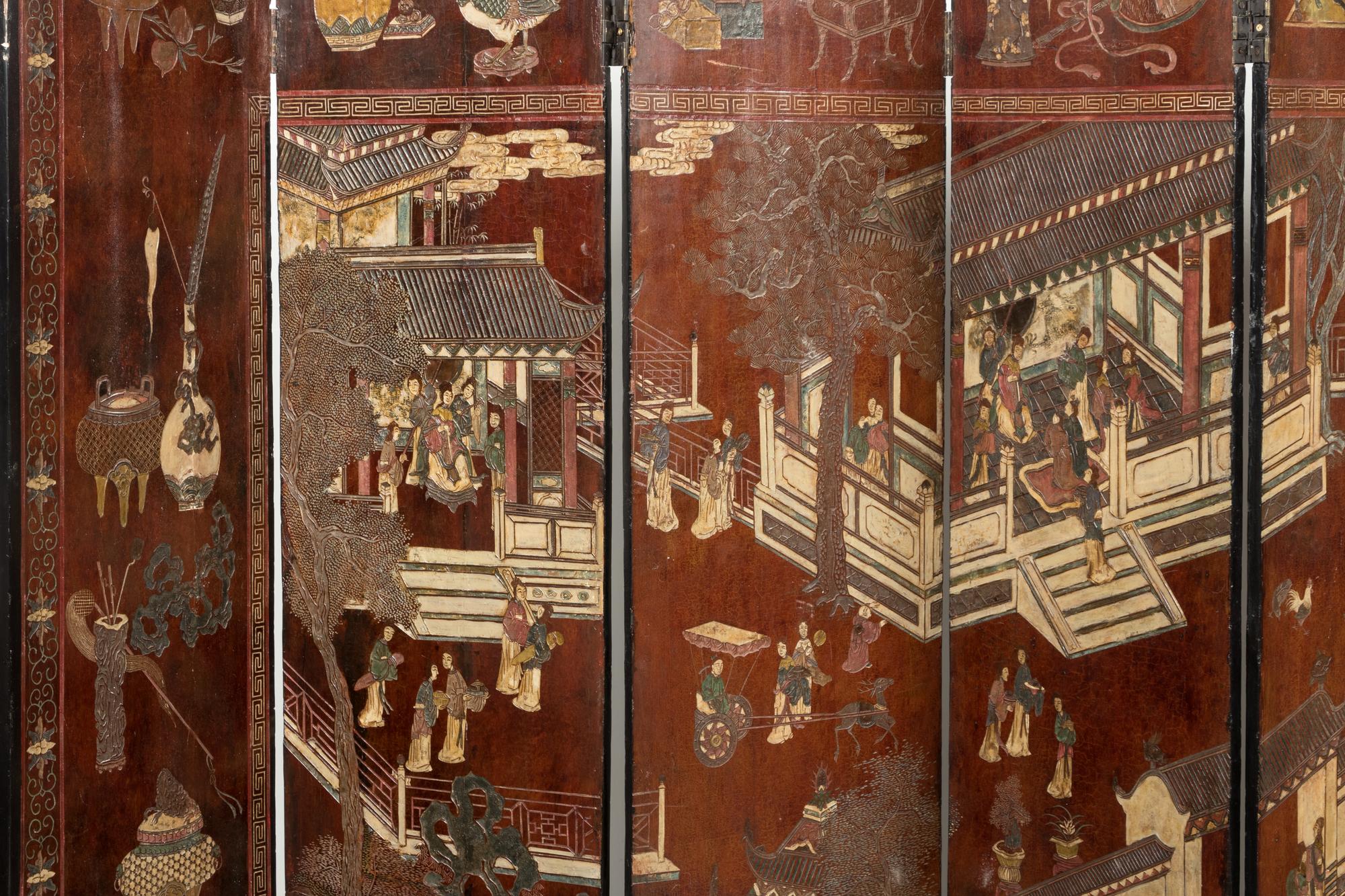 A Chinese Export Lacquer Eight-Panel Floor Screen