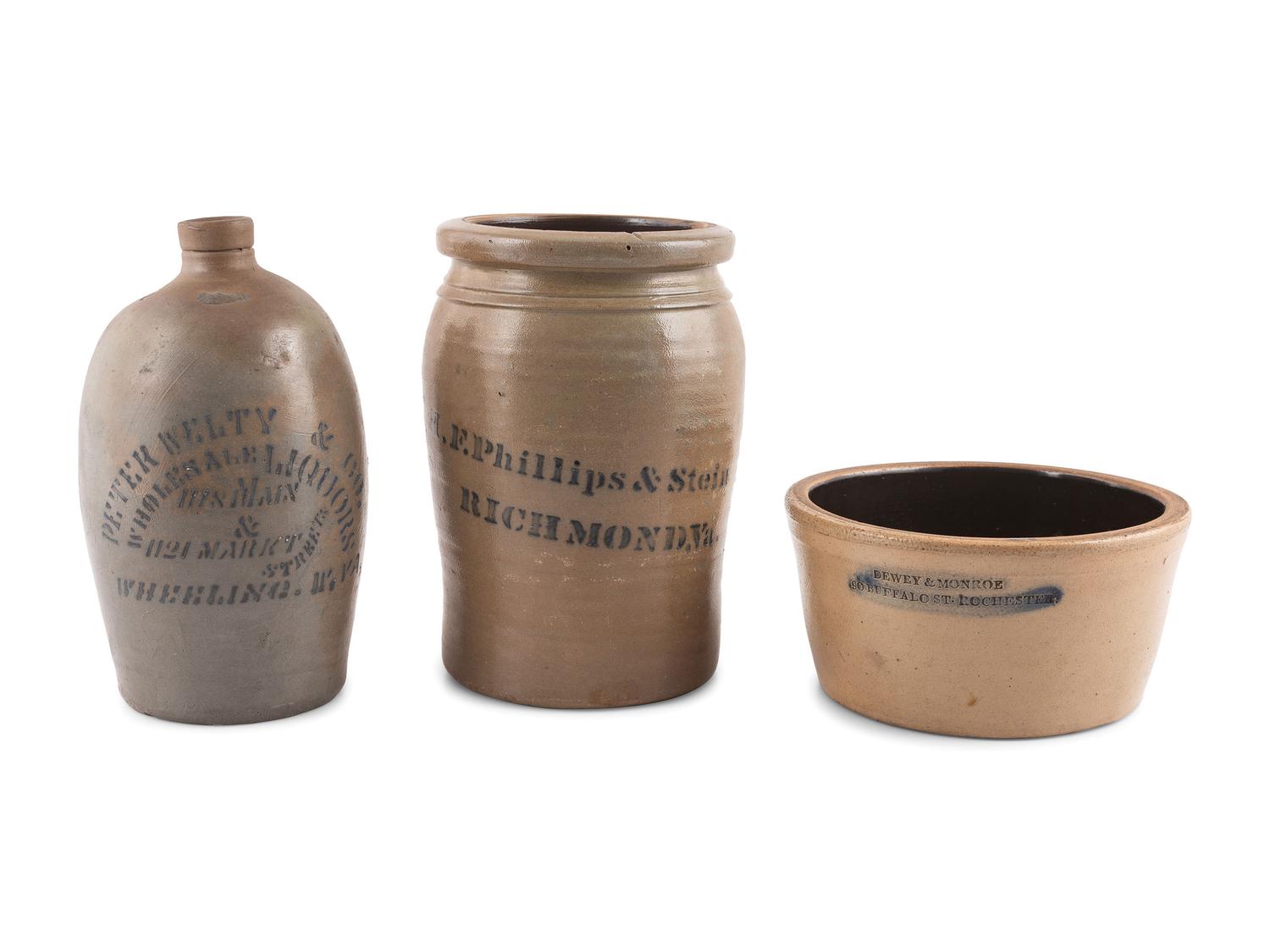 Three Stoneware Advertising Vessels