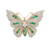 DIAMOND AND EMERALD BUTTERFLY BROOCH