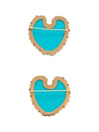 PAIR OF YELLOW GOLD AND COMPOSITE TURQUOISE BROOCHES