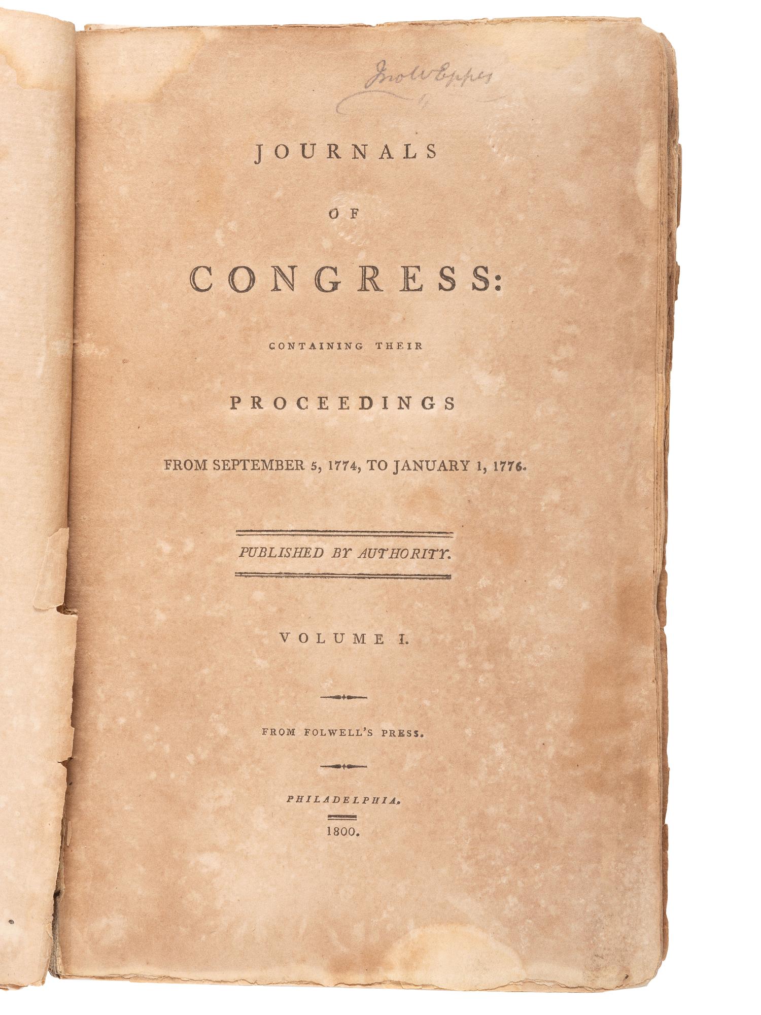 Journals of Congress. Philadelphia: Folwell's Press, David C. Claypoole, John Dunlap and New York : John Patterson, 1782-1801.