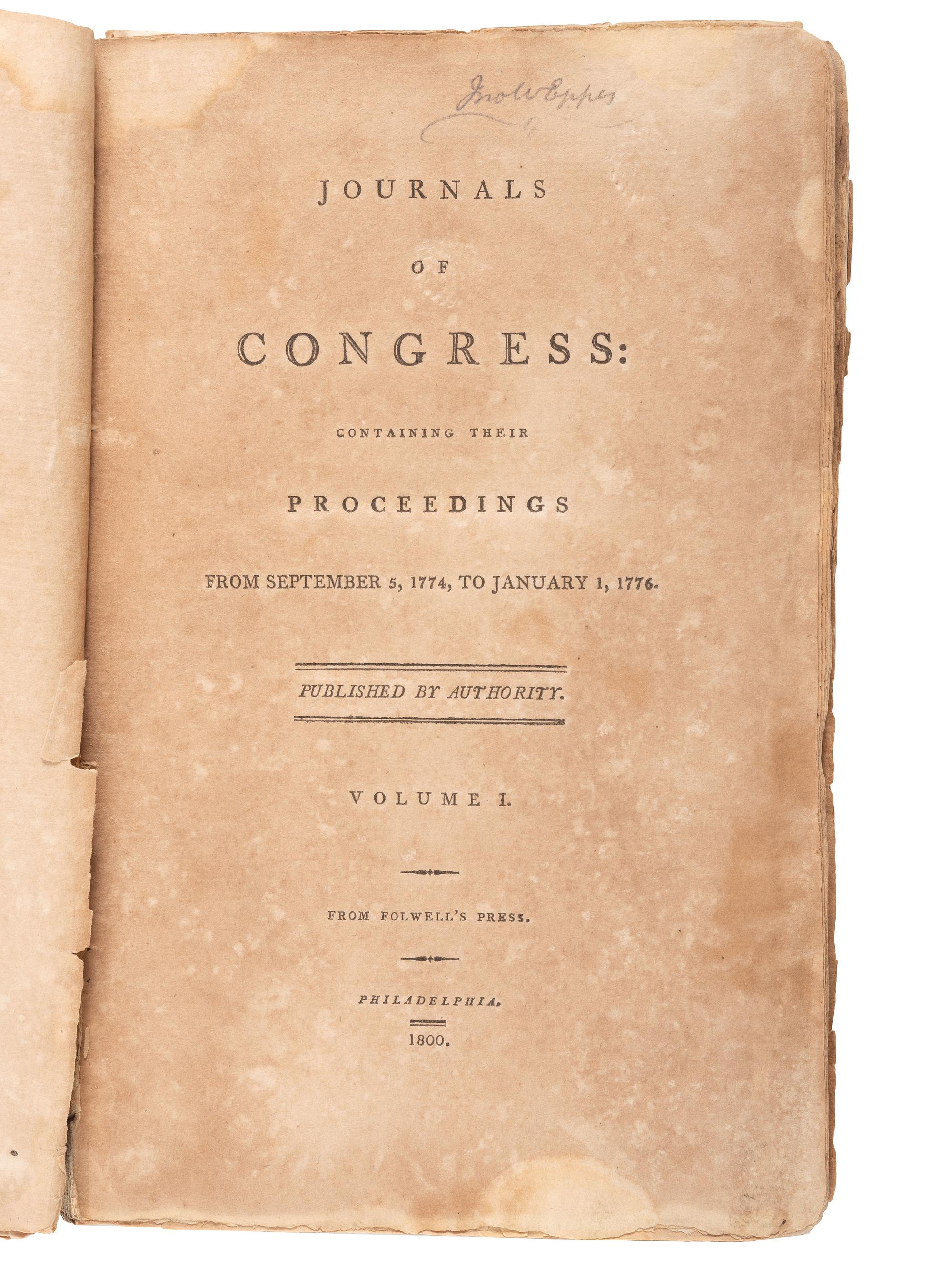 Journals of Congress. Philadelphia: Folwell's Press, David C. Claypoole, John Dunlap and New York : John Patterson, 1782-1801.