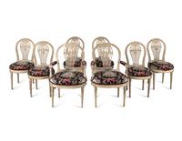 A Set of Eight French Gray-Painted "Montgolfier" Dining Chairs