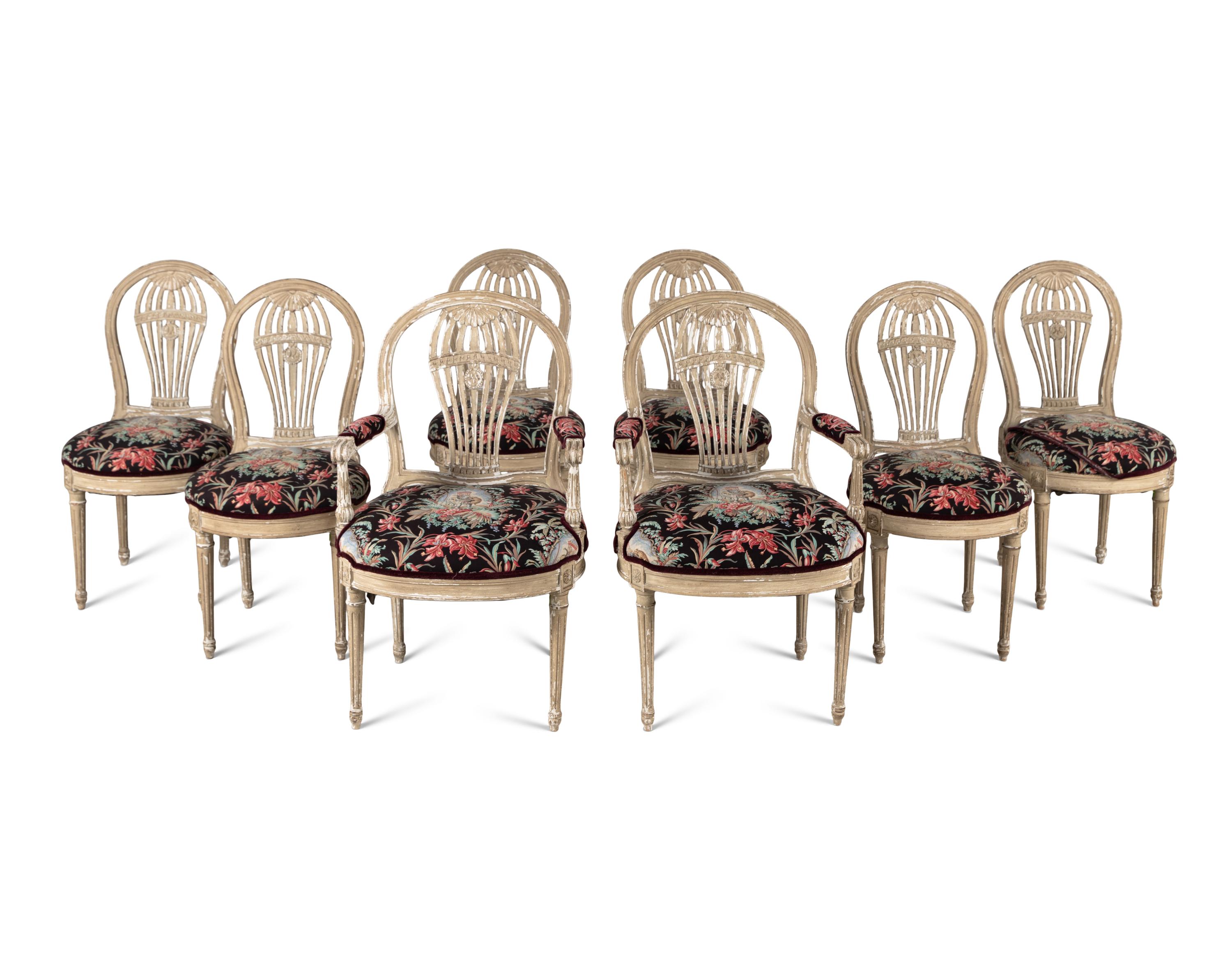 A Set of Eight French Gray-Painted "Montgolfier" Dining Chairs