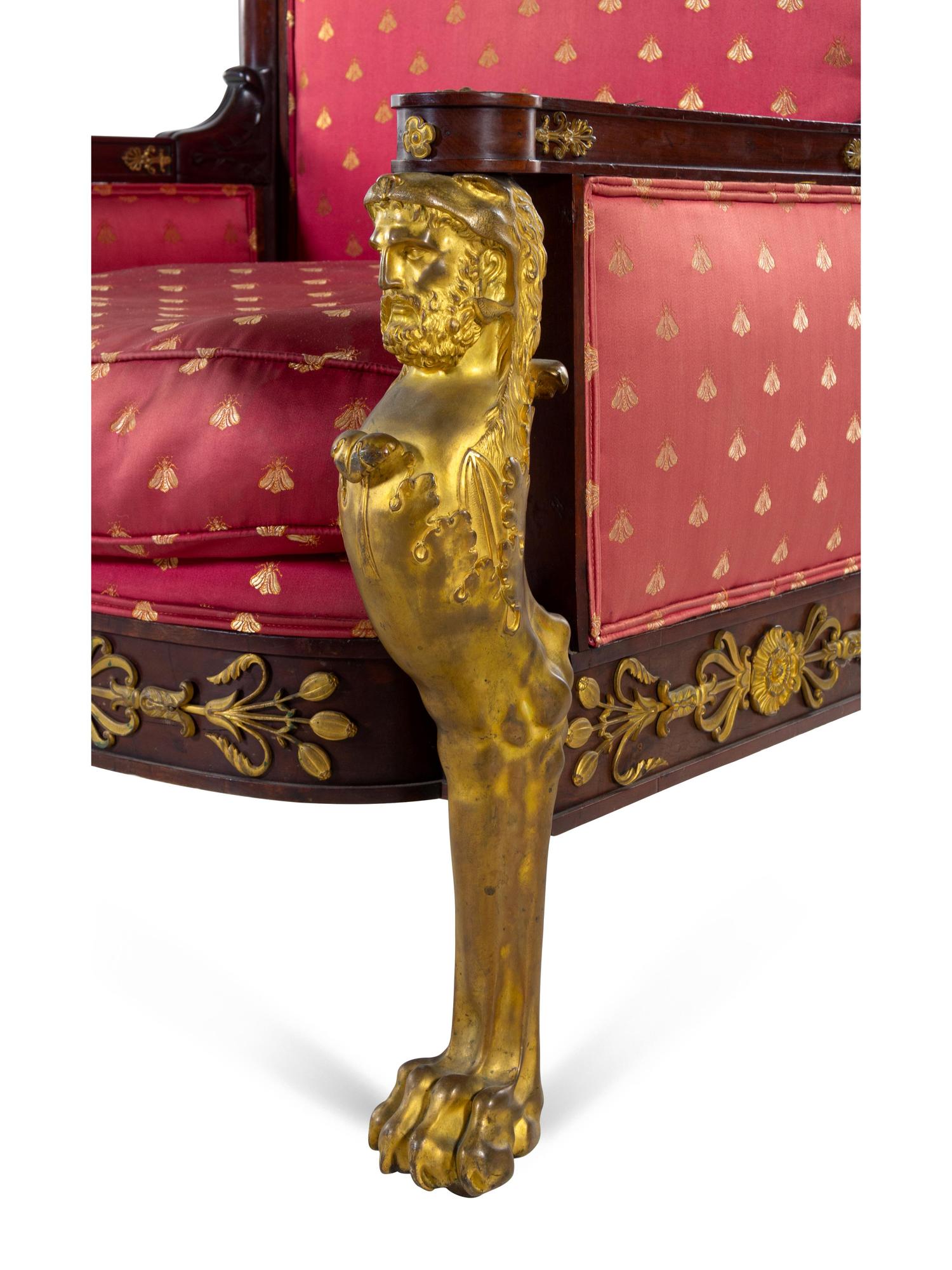An Empire Gilt Bronze Mounted Mahogany Bergère