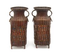A Pair of Japanese Mixed Metal Vases Height 10 inches. — 19TH CENTURY