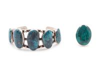 Blue Turquoise Cuff, together with a turquoise ring