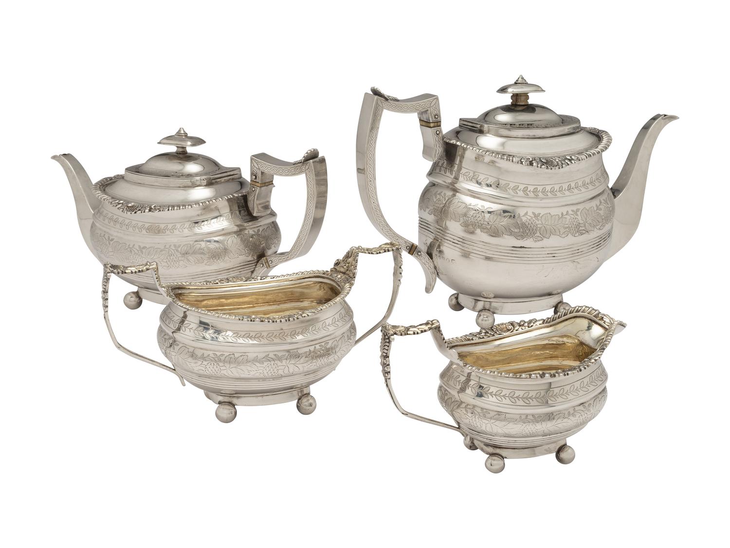 An English Silver Four-Piece Coffee and Tea Service