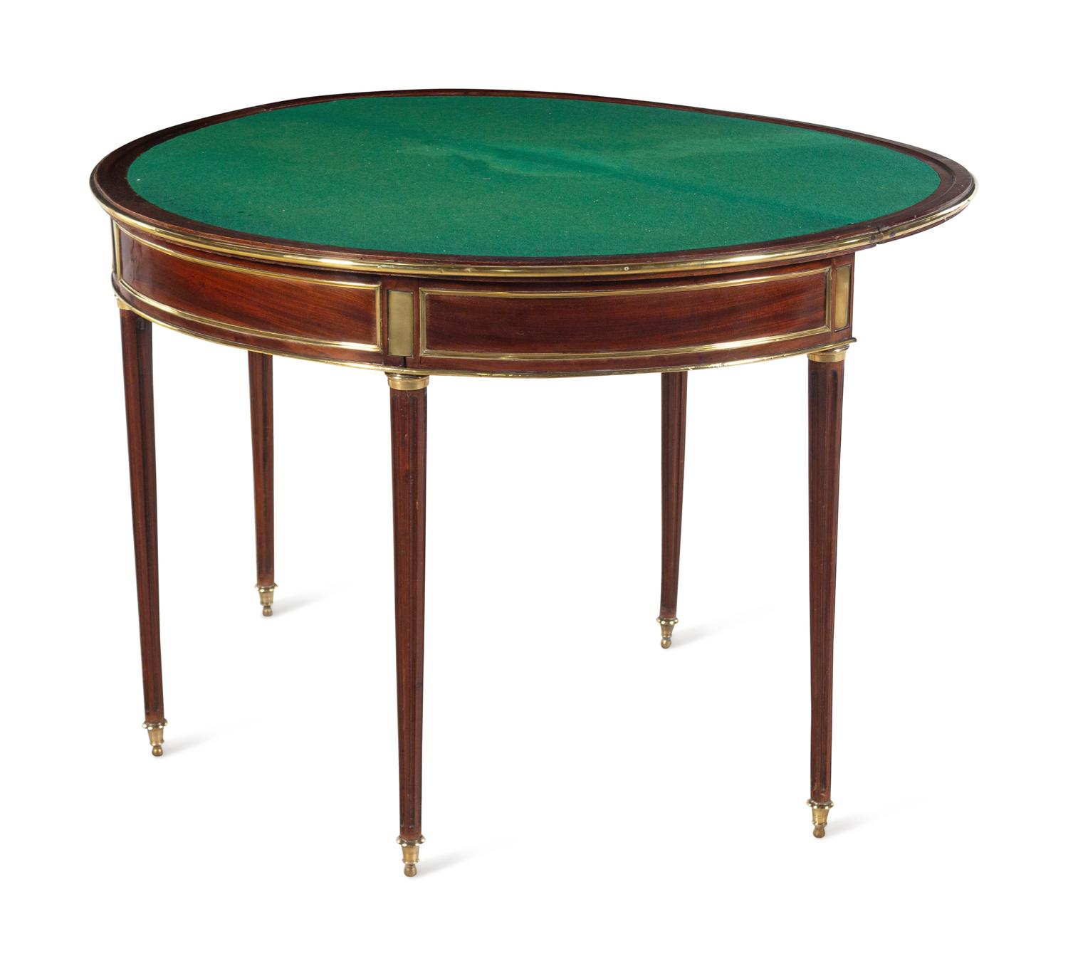 A Louis XVI Brass Mounted Mahogany Flip-Top Pier Table