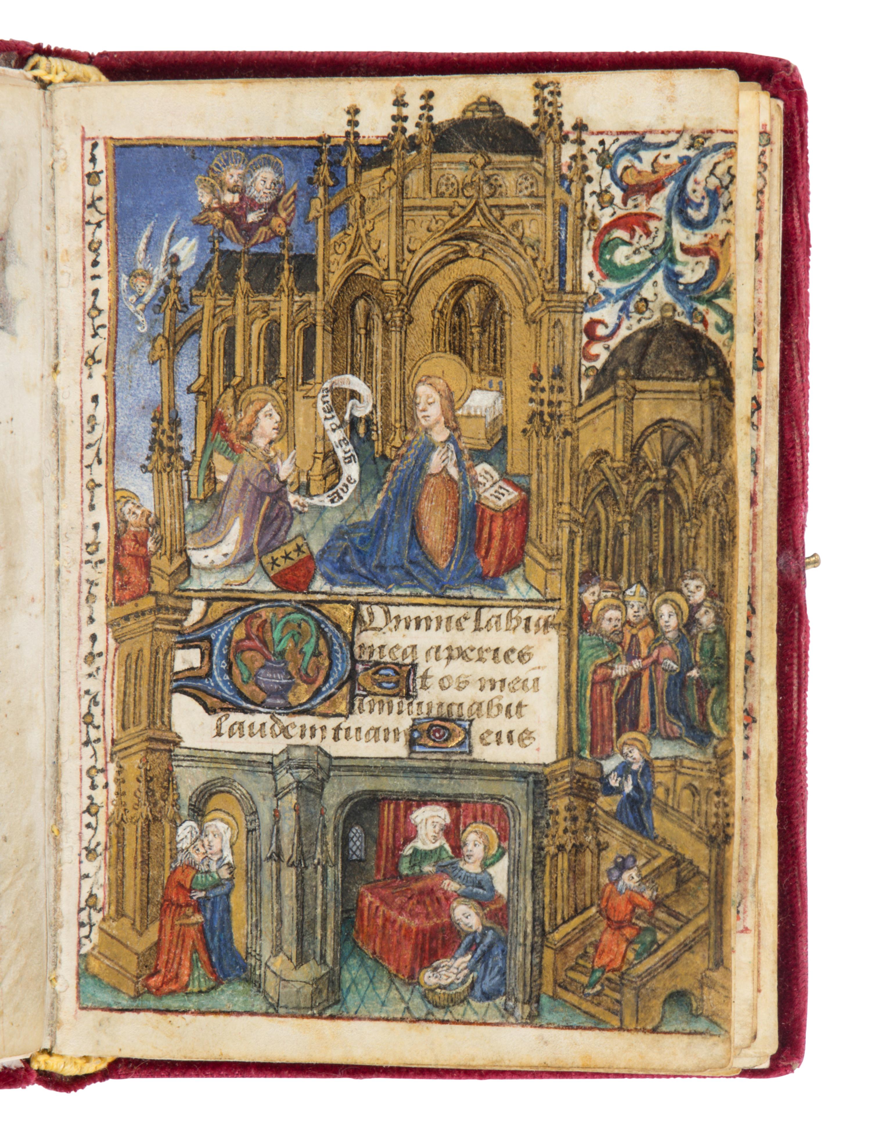 CIRCLE OF THE MASTER OF THE VIENNA ROMAN DE LA ROSE (JEAN HORTART) (Lyon, active 1412–1463) with a follower of the MASTER OF GUILLAUME LAMBERT (Lyon, active c. 1475–1500) Book of Hours (fragment), in Latin, illuminated manuscript on parchment [France, Lyon, c. 1450–1460 and 1480–1490]