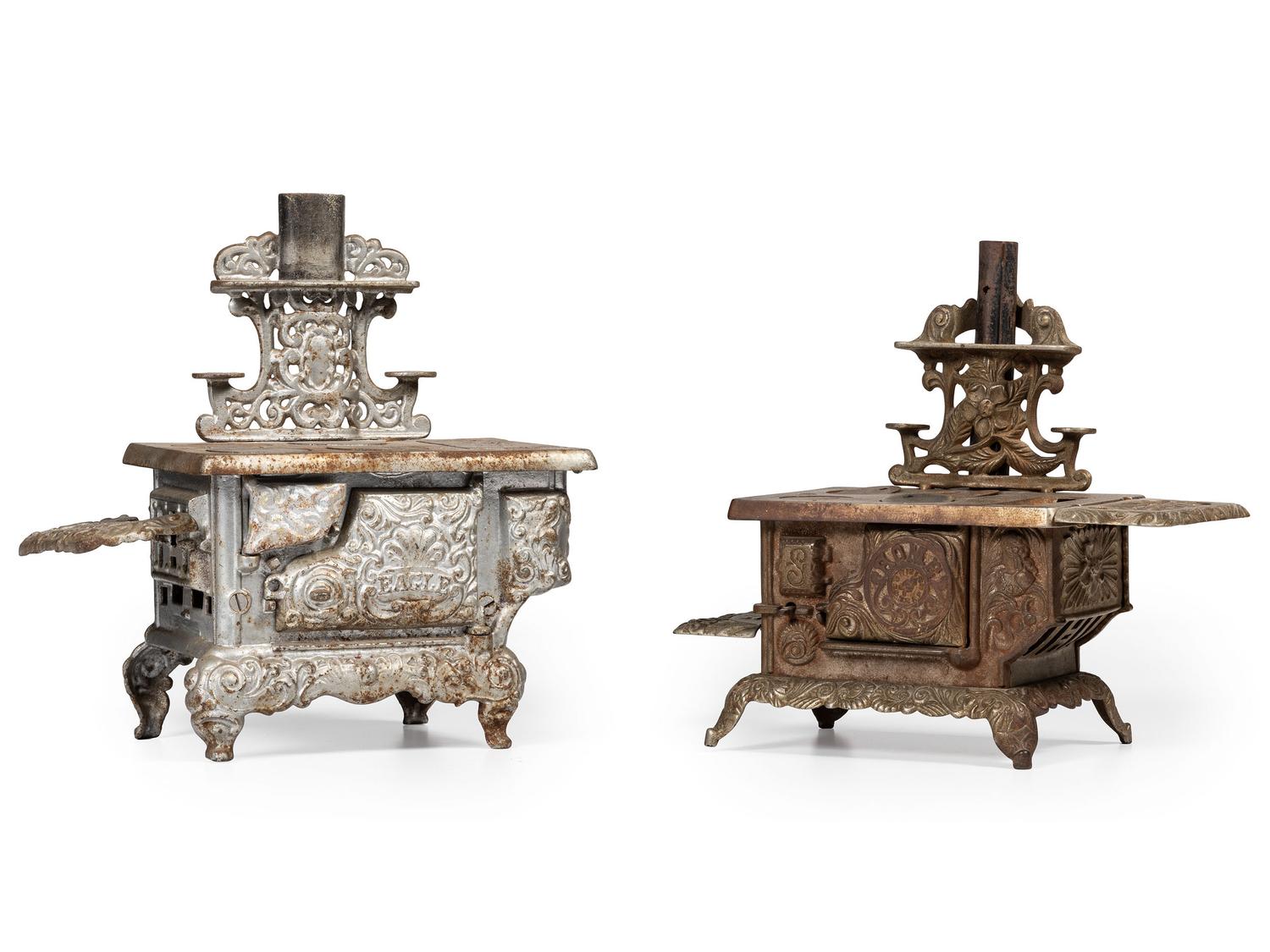Two Salesman's Sample or Child's Toy Cast Iron Stoves