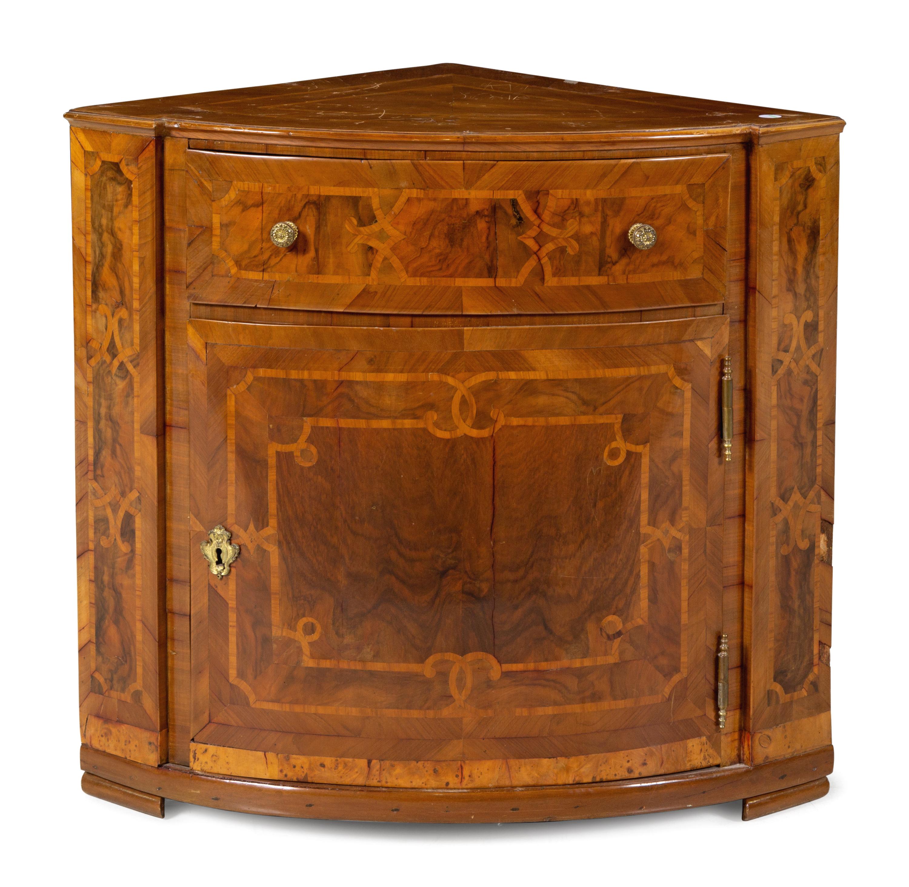 A Continental Burl Walnut Corner Cabinet