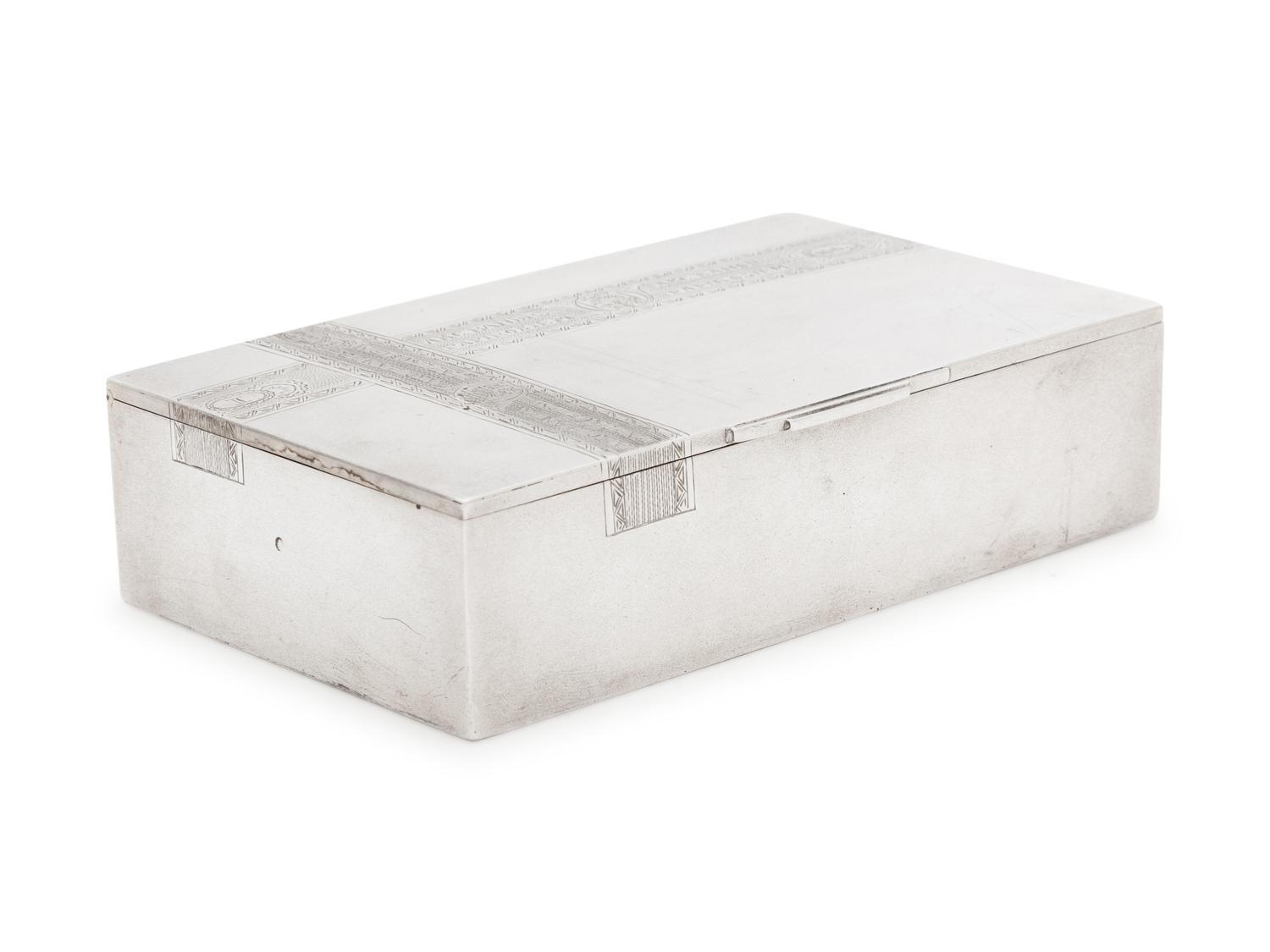 A Russian Silver Trompe l'Oeil Cigar Box