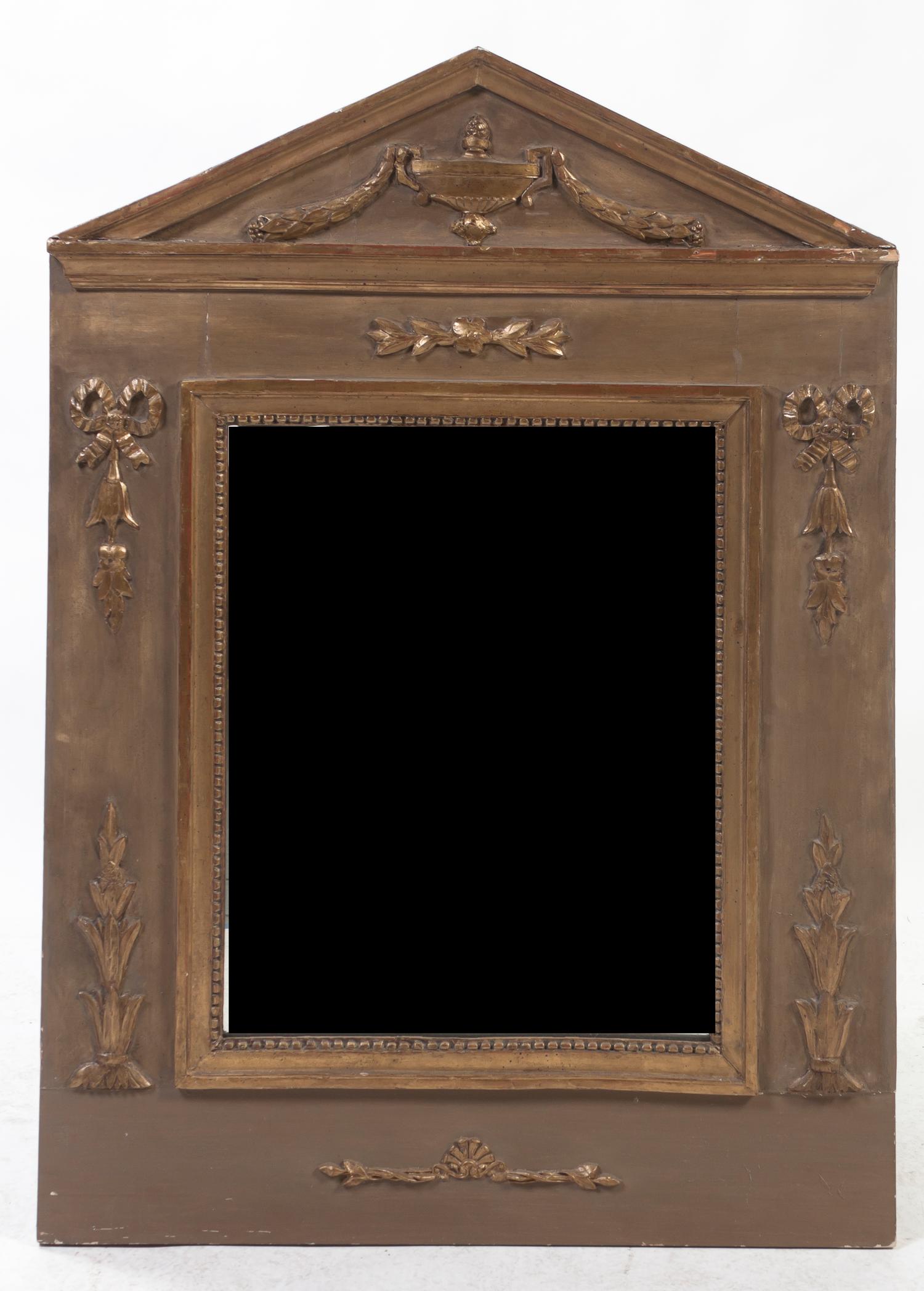 A Neoclassical Parcel Gilt Mirror, Height 40 x width 28 1/2 inches.