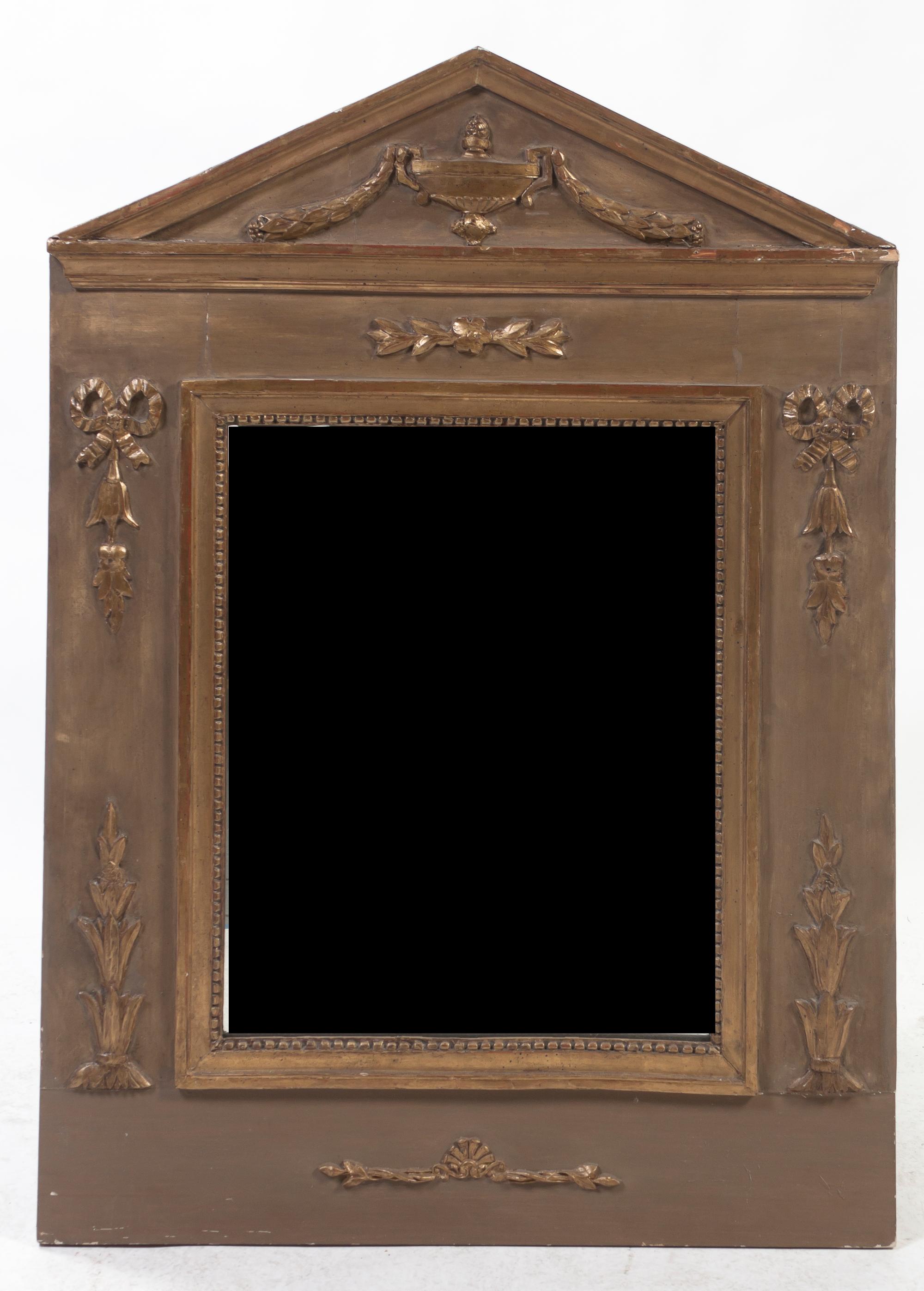 A Neoclassical Parcel Gilt Mirror, Height 40 x width 28 1/2 inches.