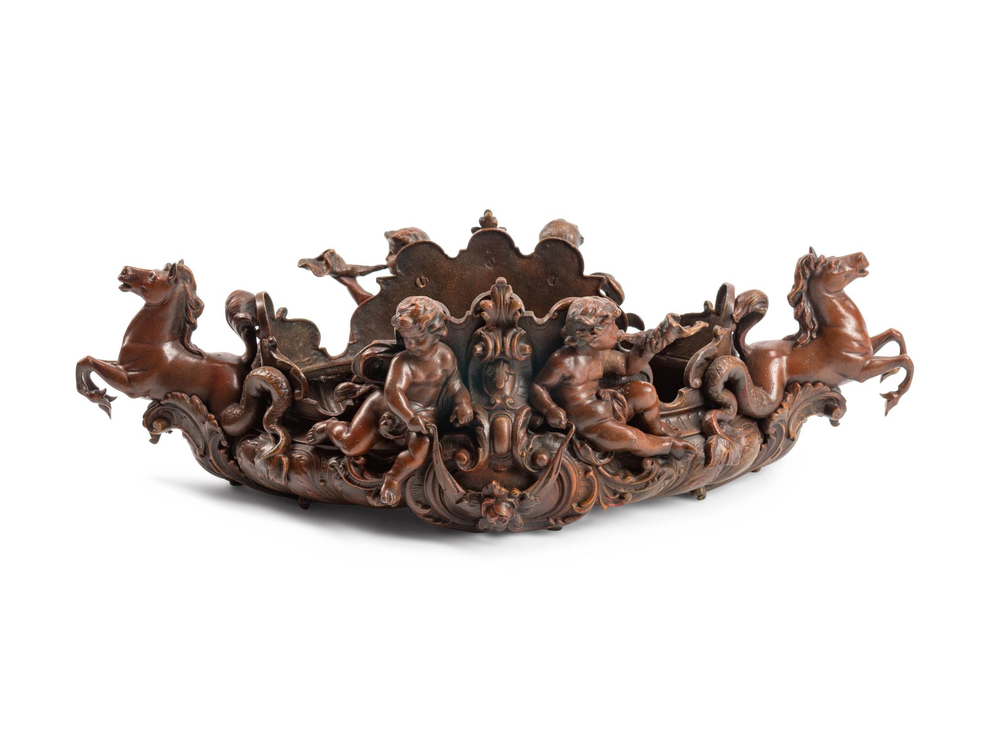A Rococo Style Patinated Bronze Figural Jardinière
