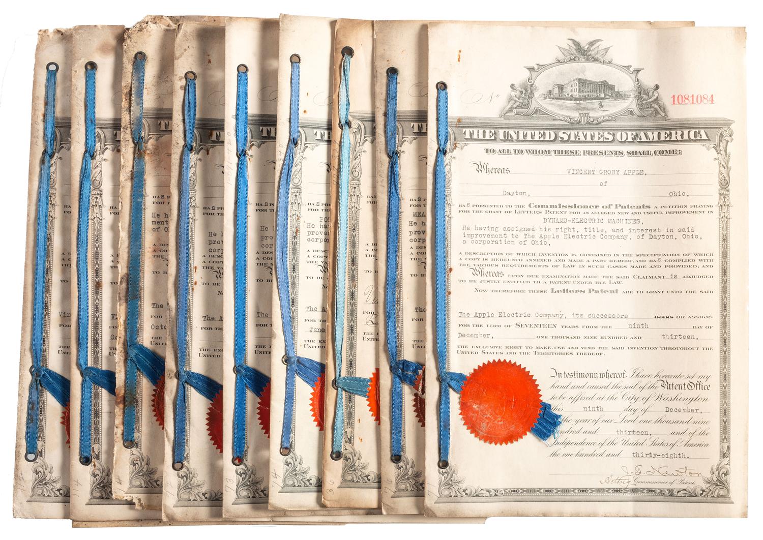 [OHIO] -- [SCIENCE & INDUSTRY]. APPLE, Vincent G. (1874-1932). Collection related to prolific Dayton-area inventor and automotive pioneer Vincent Groby Apple.