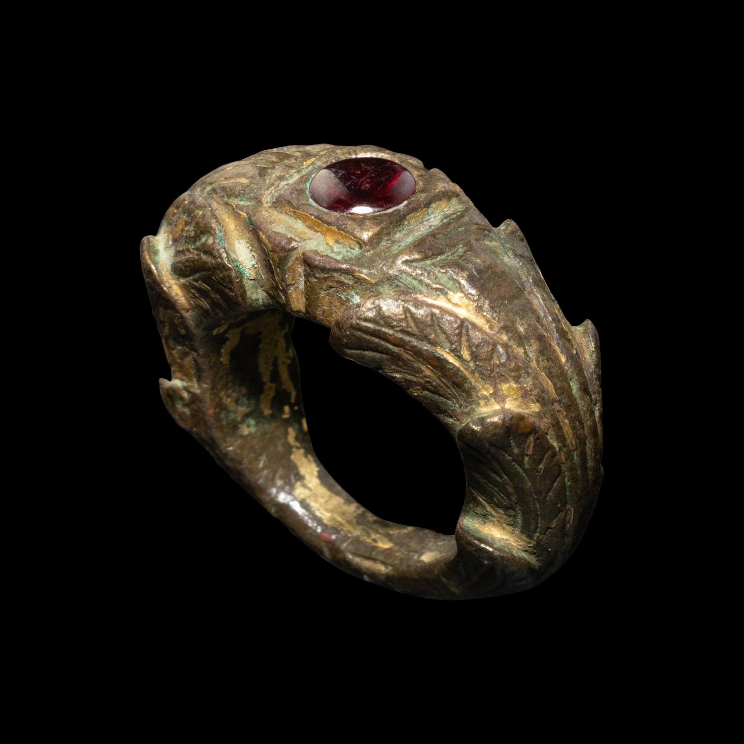 A Roman Gilt-Bronze and Garnet Ring