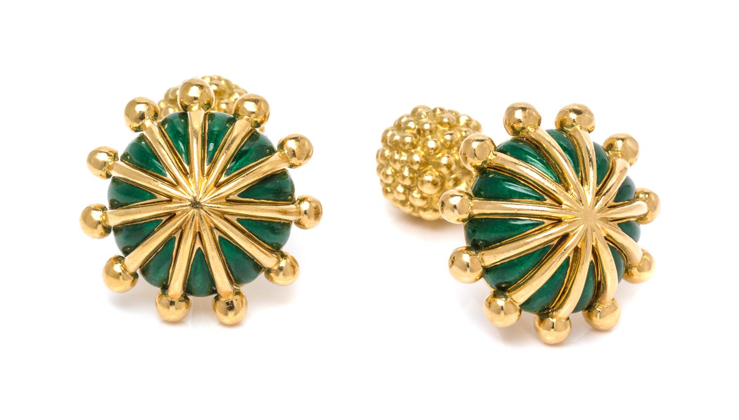 A Pair of 18 Karat Yellow Gold and Enamel Cufflinks, Schlumberger for Tiffany & Co., 15.60 dwts.
