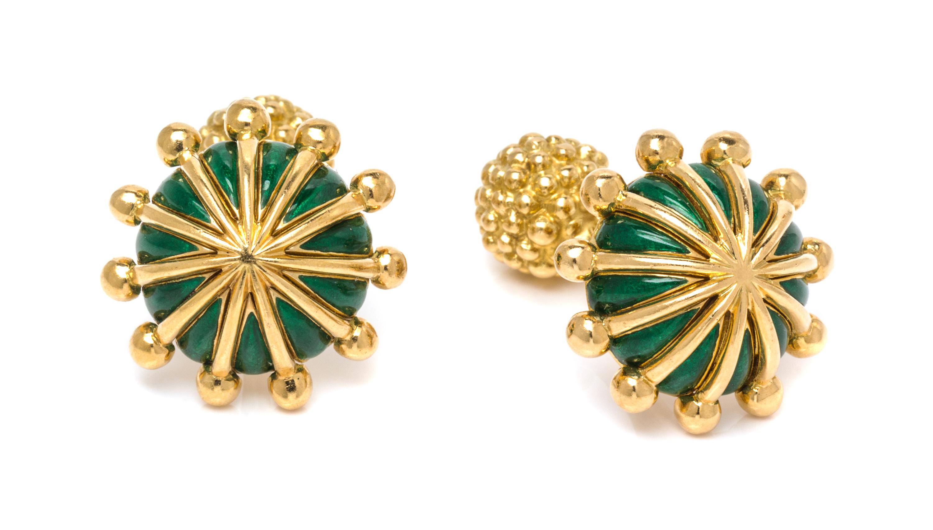 A Pair of 18 Karat Yellow Gold and Enamel Cufflinks, Schlumberger for Tiffany & Co., 15.60 dwts.