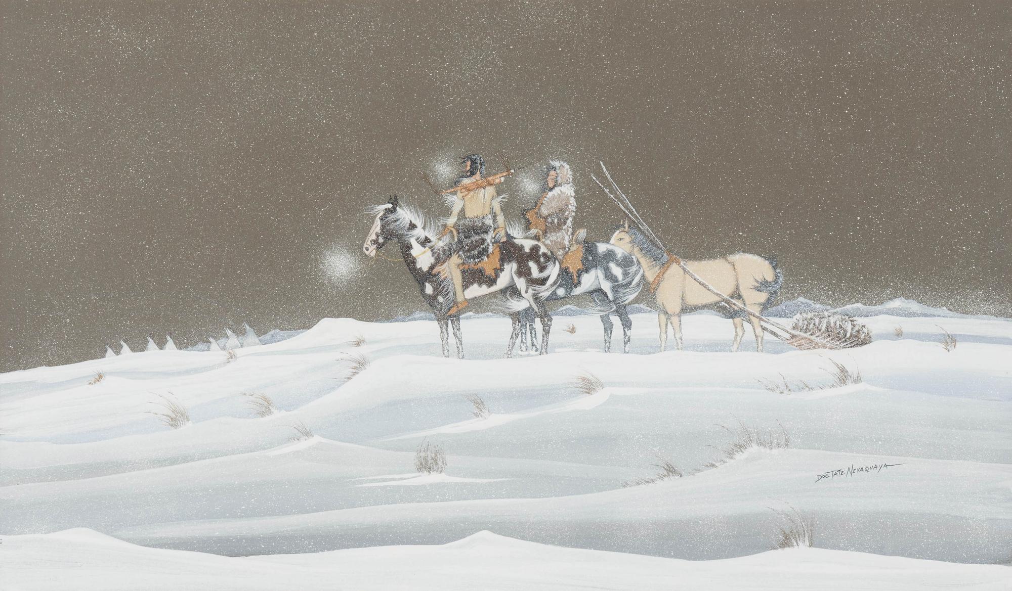 Doc Tate Nevaquaya (Comanche, 1932-1996) — untitled, moving camp in winter