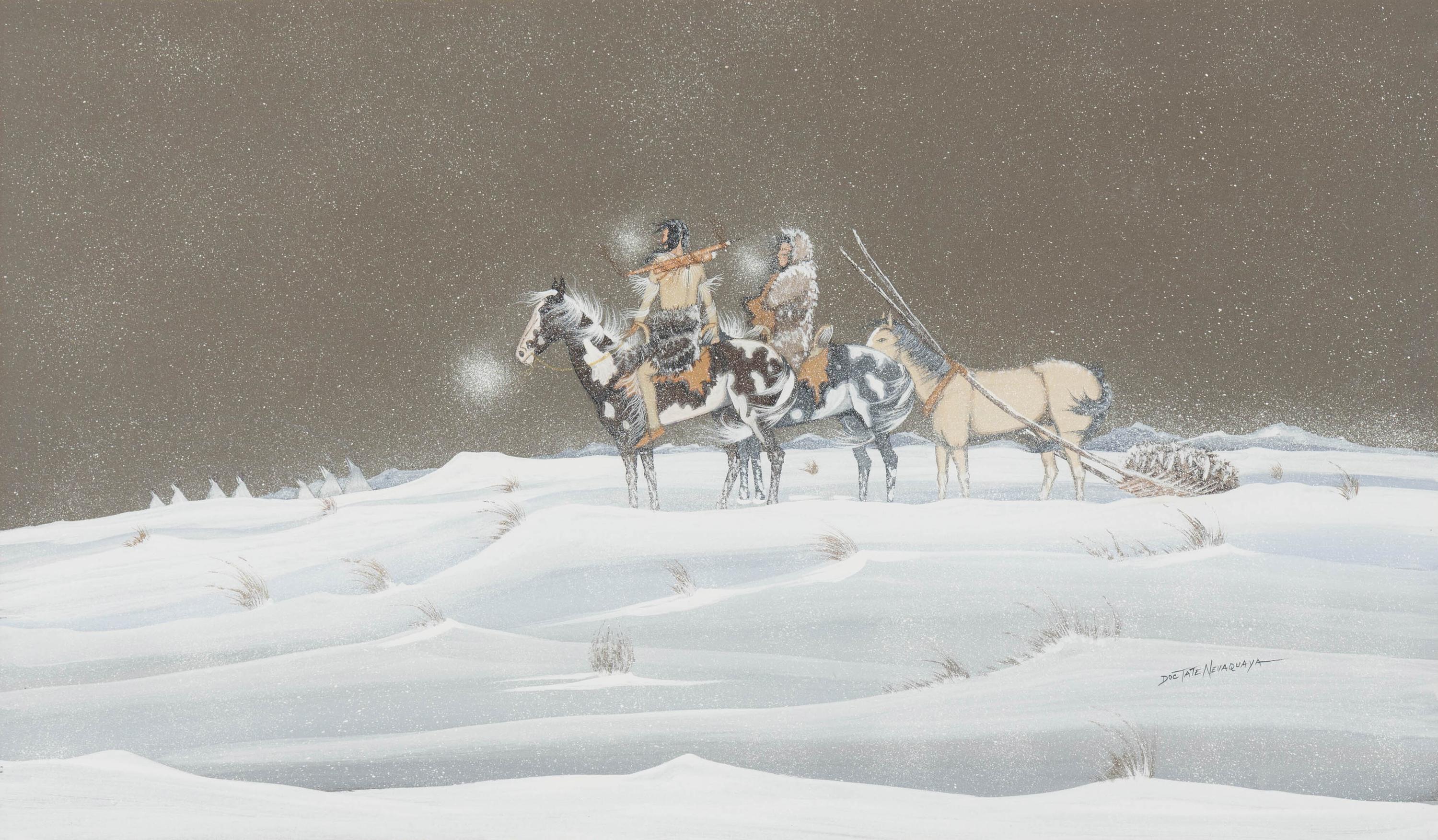 Doc Tate Nevaquaya (Comanche, 1932-1996) — untitled, moving camp in winter