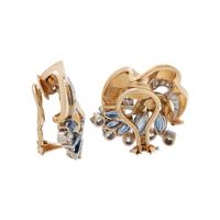 RETRO, TRICOLOR GOLD, SAPPHIRE AND DIAMOND EARCLIPS
