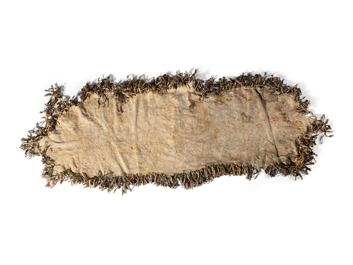 A Unique Northeastern Embroidered and Painted Deerhide