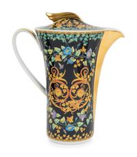 A Versace Gold Ivy Porcelain Coffee Pot and Oval Platter
