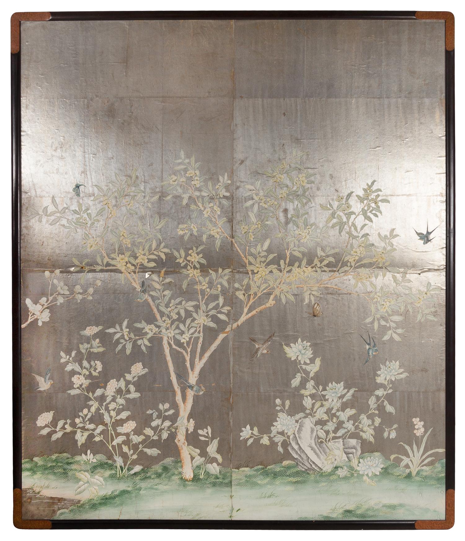 Three Gracie Hand-Painted Wallpaper Panels Largest height 83 3/4 x width 70 1/2 inches. — MID-20TH CENTURY