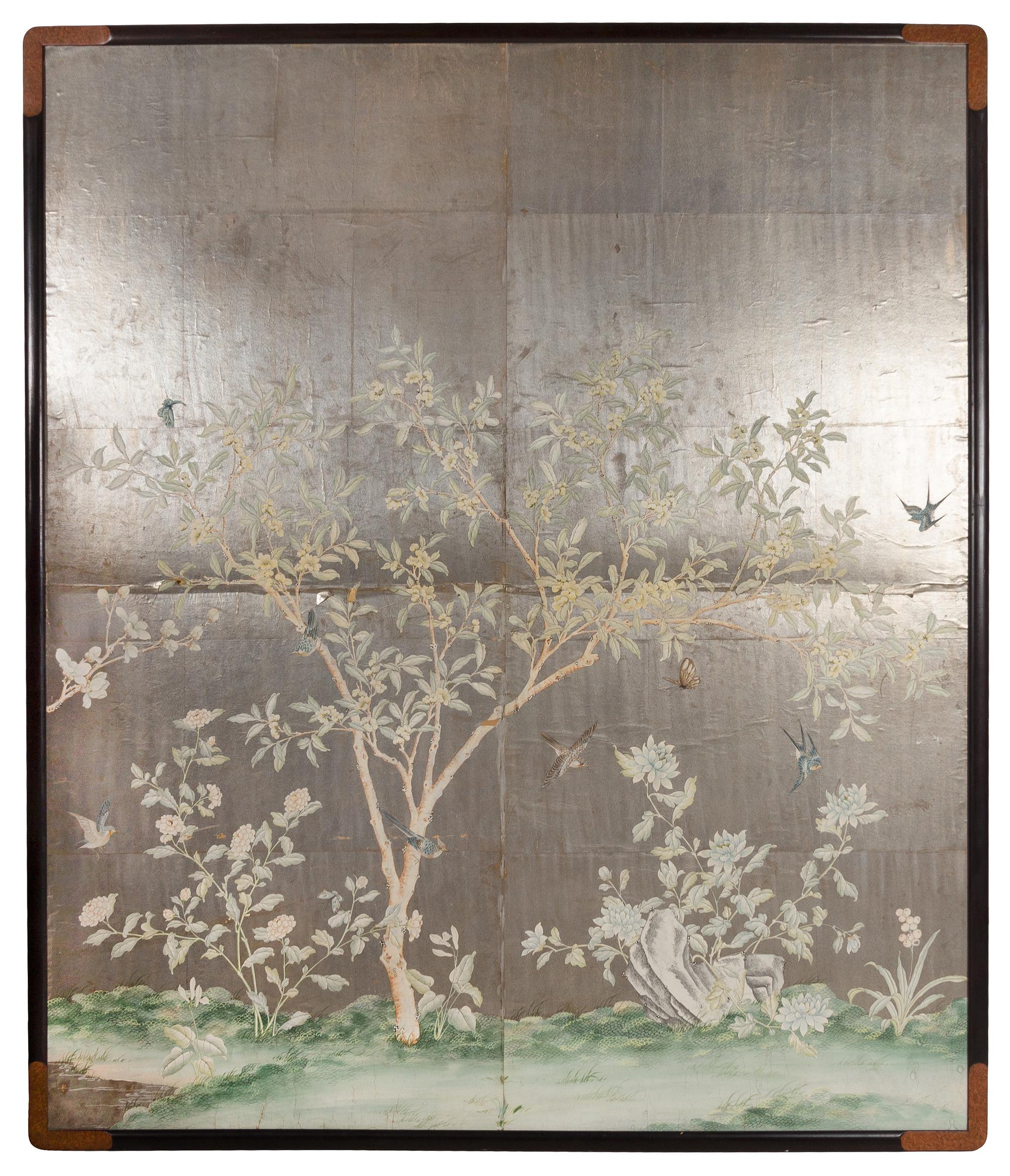 Three Gracie Hand-Painted Wallpaper Panels Largest height 83 3/4 x width 70 1/2 inches. — MID-20TH CENTURY