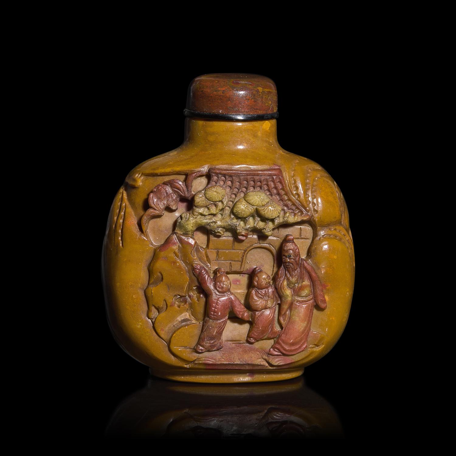 A Chinese Well-Carved Agate "Sage and Attendants" Snuff Bottle
