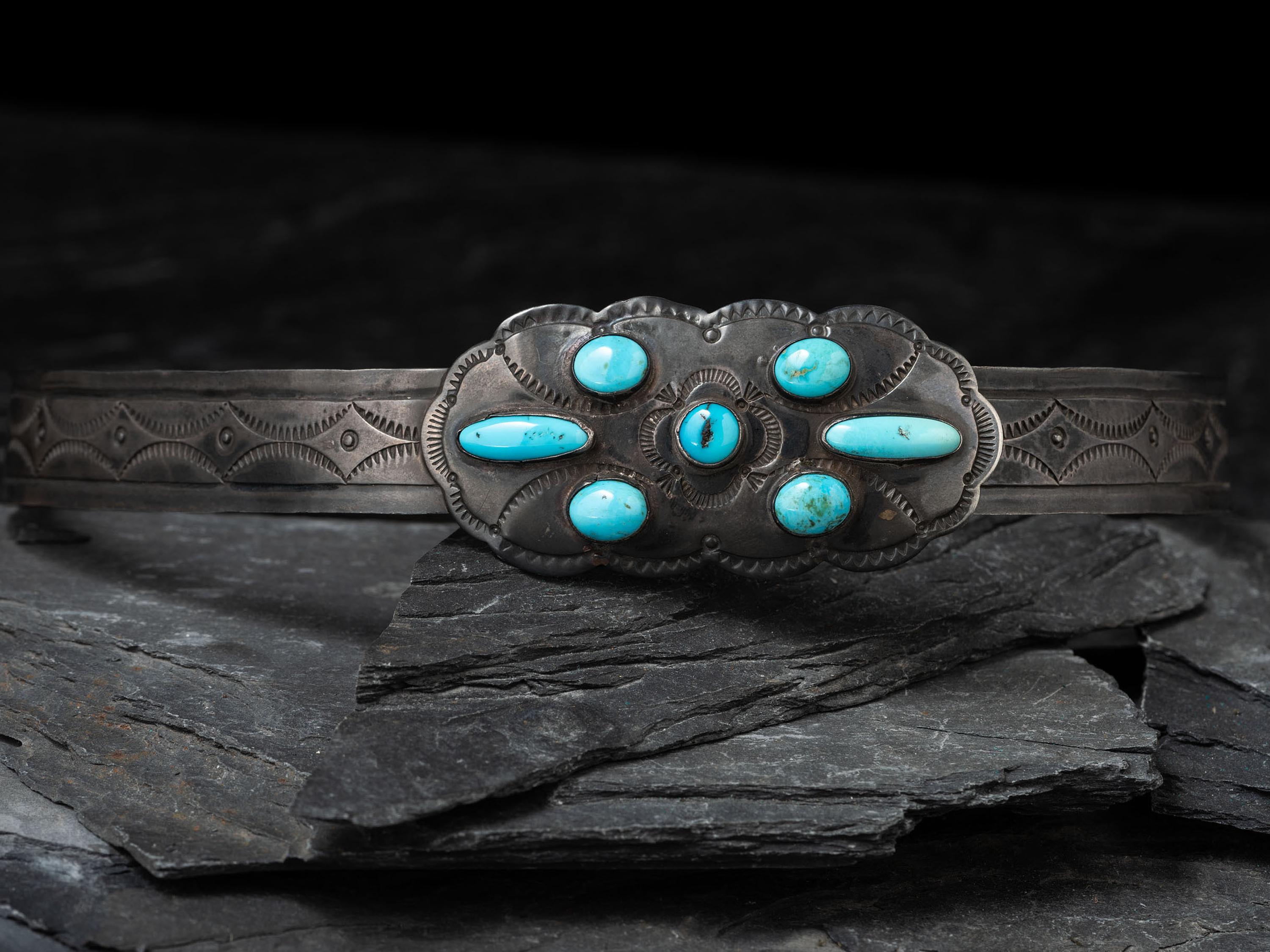 Navajo Silver and Turquoise Hat Band