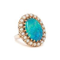OPAL DOUBLET AND CULTURED PEARL RING