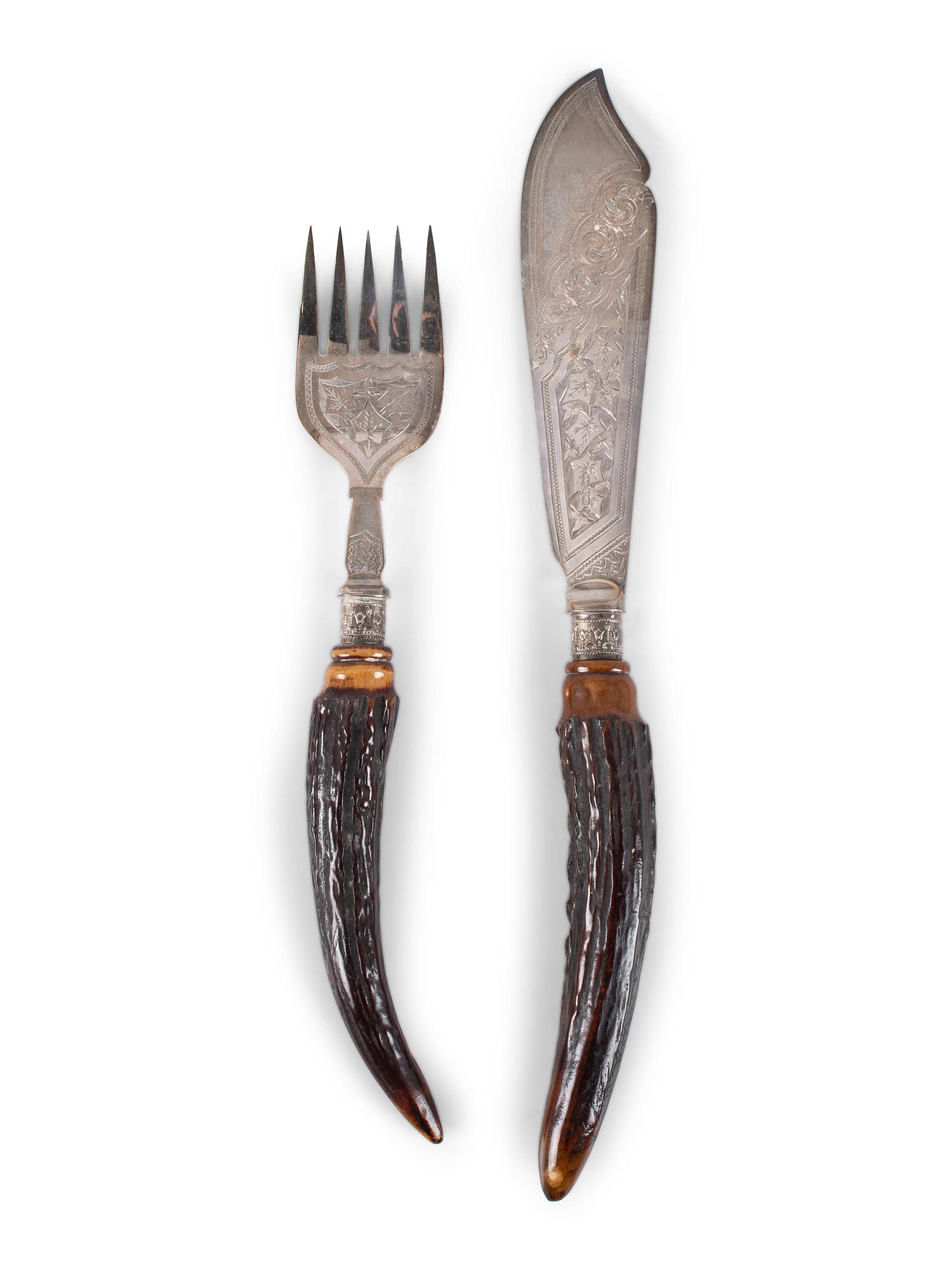 A Group of English Antler and Bone-Handled Flatware and Serving Pieces