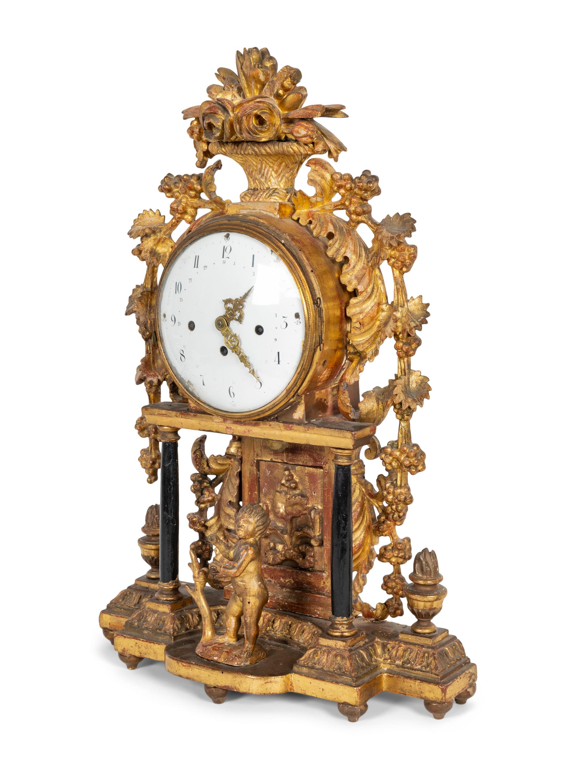 An Austrian Carved Giltwood Mantel Clock