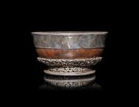 A Tibetan Silver Mounted Burlwood Bowl