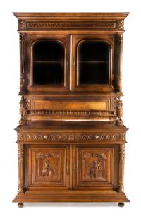 A Renaissance Revival Walnut Server LATE 19TH CENTURY Height 91 x width 52 1/2 x depth 25 5/8 inches. — LATE 19TH CENTURY