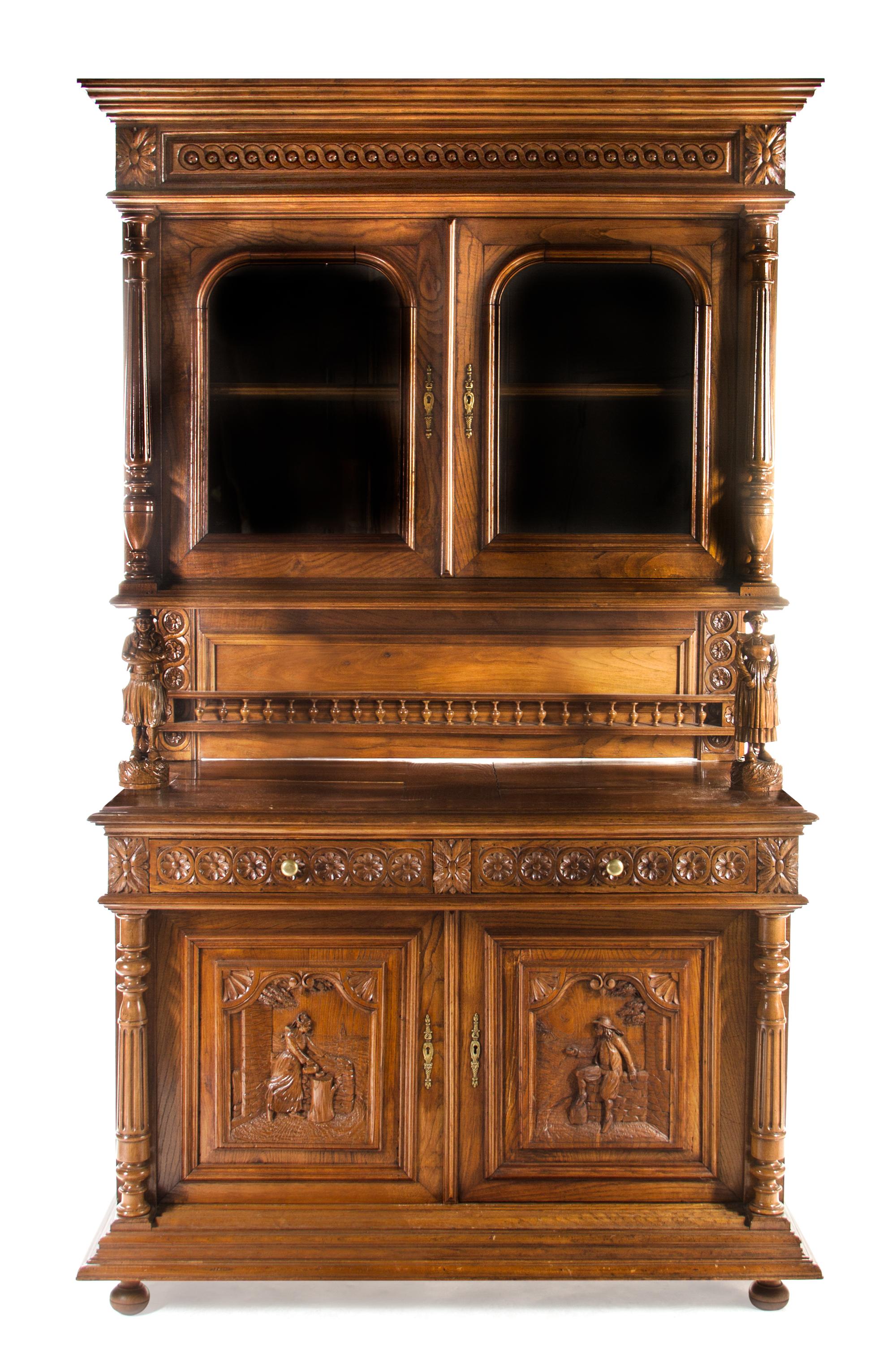A Renaissance Revival Walnut Server LATE 19TH CENTURY Height 91 x width 52 1/2 x depth 25 5/8 inches. — LATE 19TH CENTURY