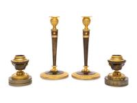 Two Pairs of Empire Gilt Bronze Candlesticks