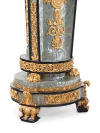 A Pair of Neoclassical Style Gilt Composite and Abalone Veneered Urns and Pedestals