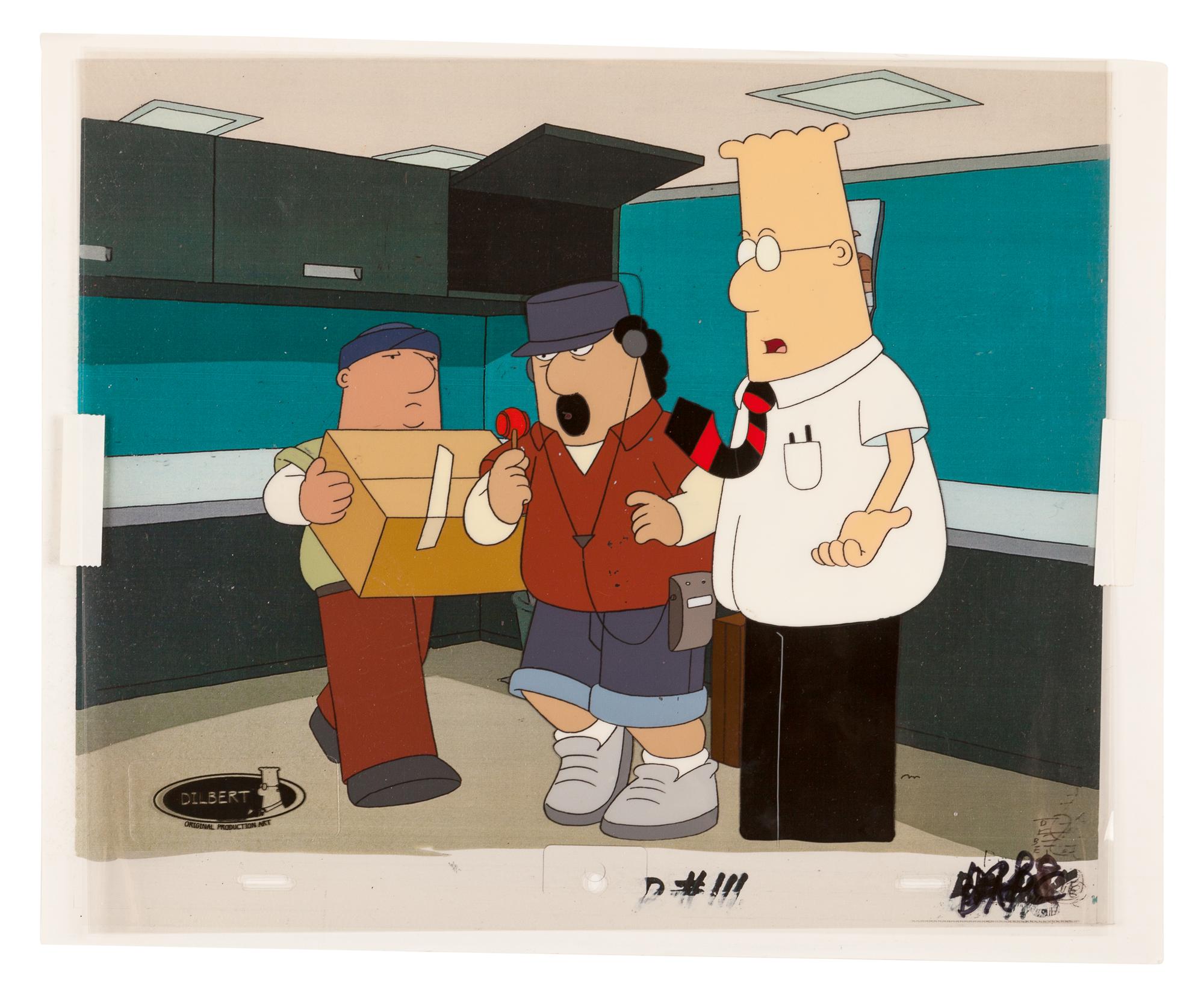 Scott Adams. Dilbert. Dilbert, a shipper, and a man wearing a Walkman. N.d.