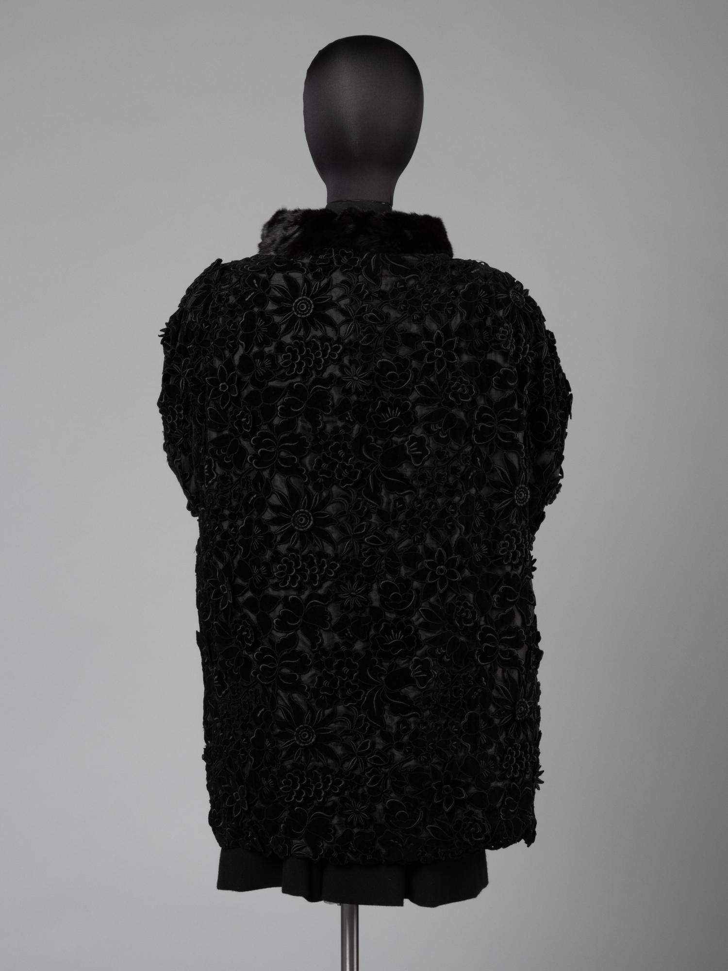 Givenchy Haute Couture Floral Appliqué Coat with Fur Collar, 1960-80s