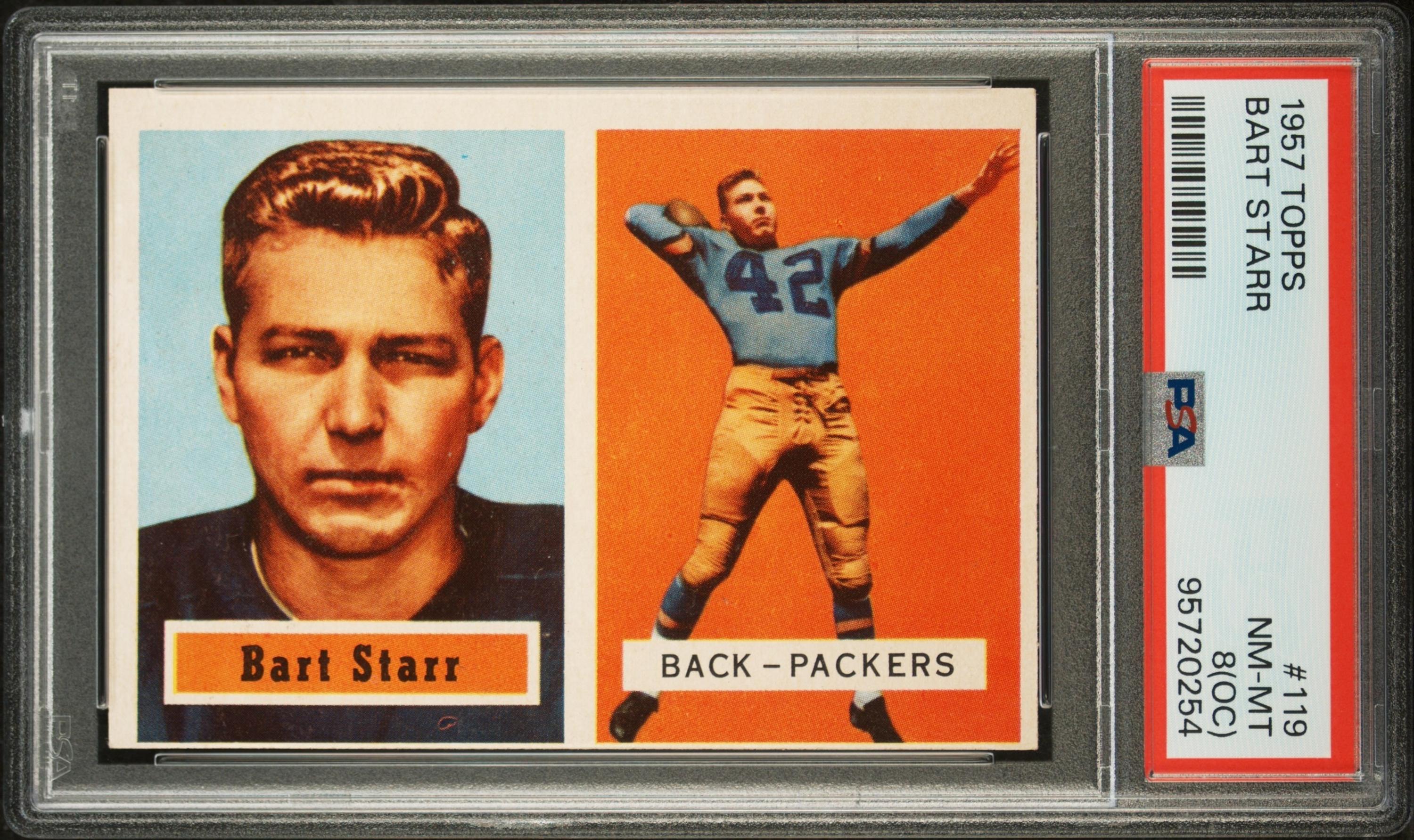 A 1957 Topps Bart Starr Rookie Football Card No. 119 (PSA 8 NM-MT OC)