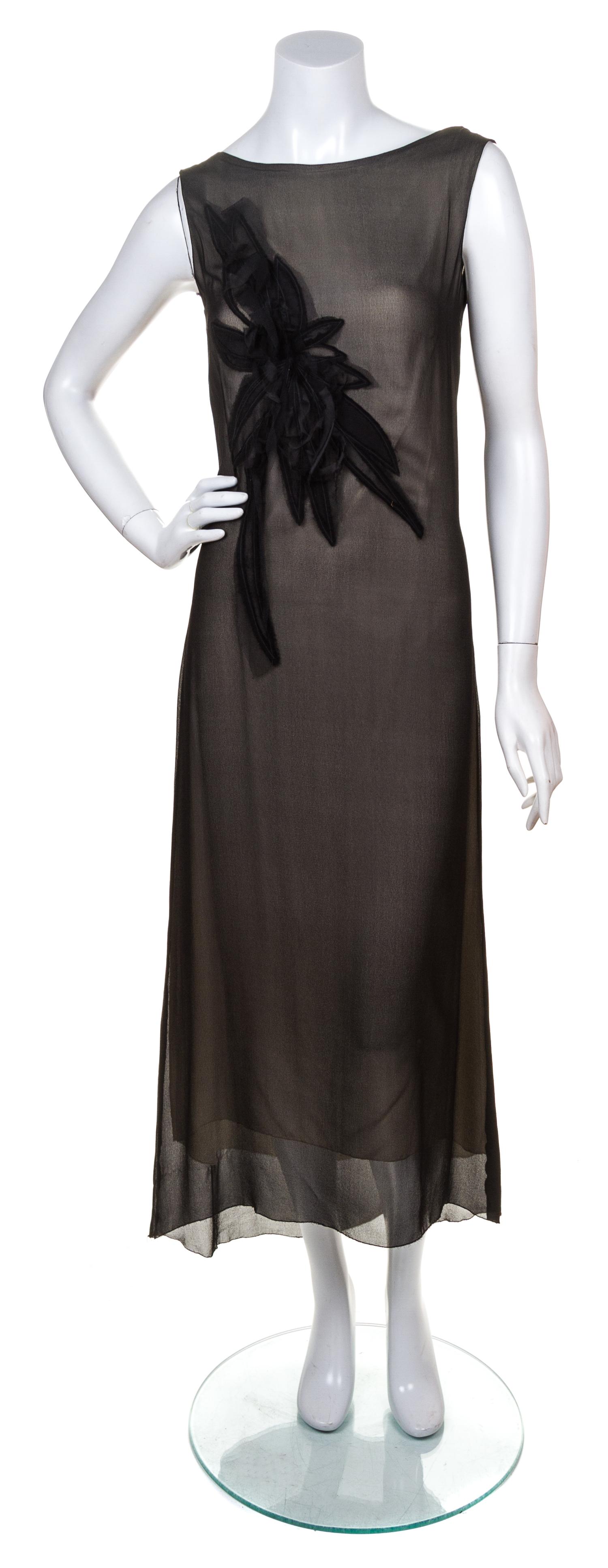 A Thimister Black Silk Mid Calf Sleeveless Dress, Size 38.
