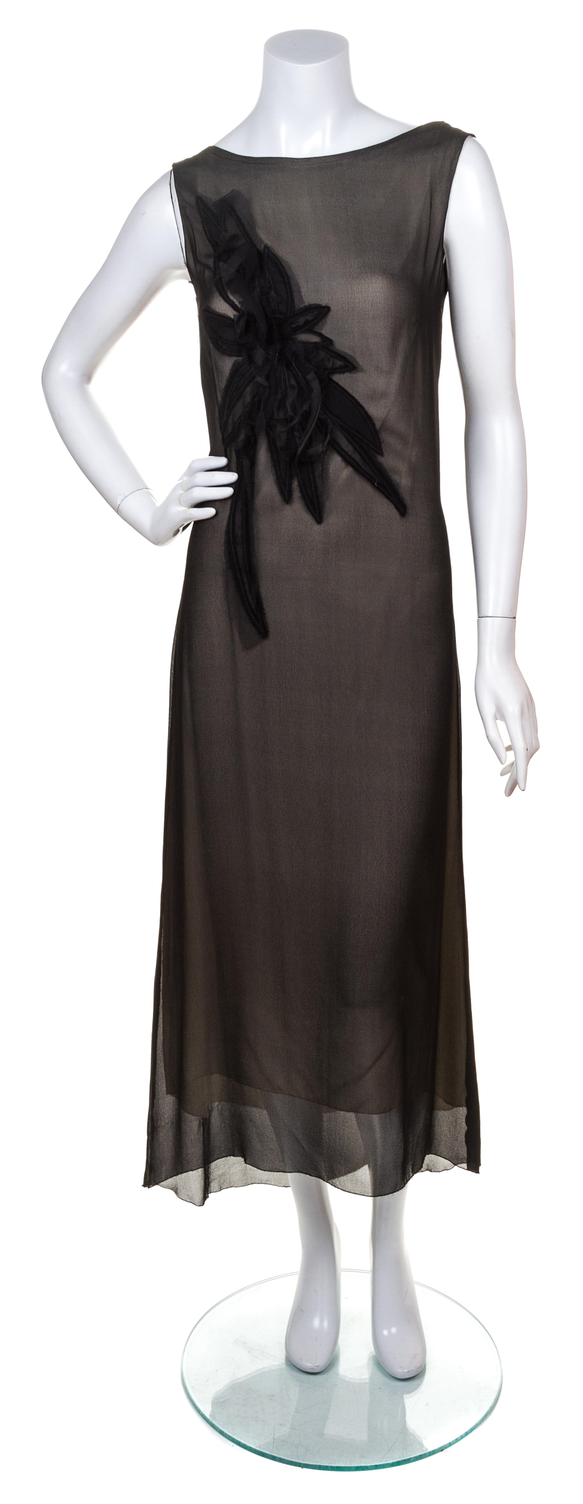 A Thimister Black Silk Mid Calf Sleeveless Dress, Size 38.
