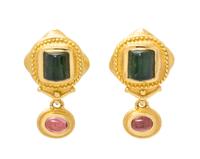 A Pair of 22 Karat Yellow Gold and Tourmaline Earclips, Denise Roberge, 16.90 dwts.