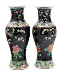 A Pair of Chinese Famille Noire Porcelain Yenyen Vases