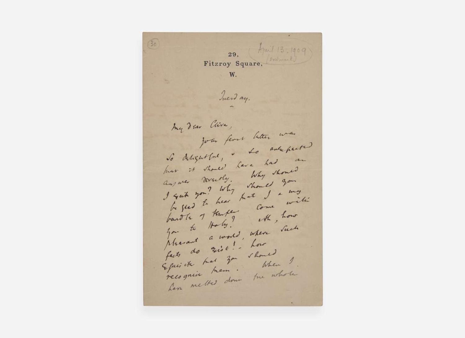[Literature] Woolf, Virginia: Autograph Letter, initialed