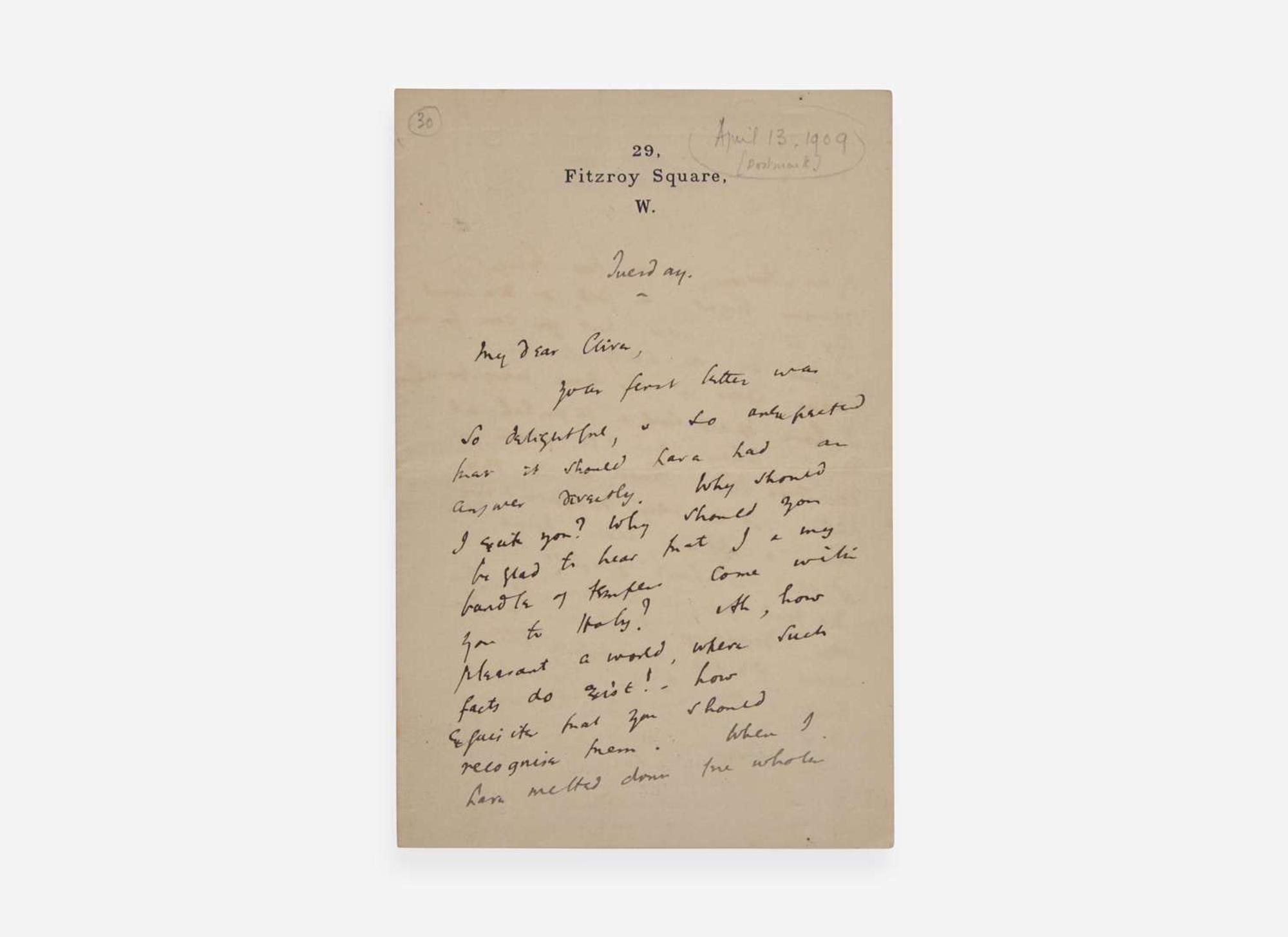 [Literature] Woolf, Virginia: Autograph Letter, initialed